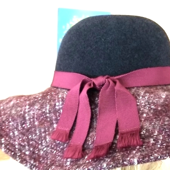 HELEN KAMINSKI Woven Wool Cotton Alpaca Multi Flecks Wine Floppy Adjustable HAT - Picture 2 of 12